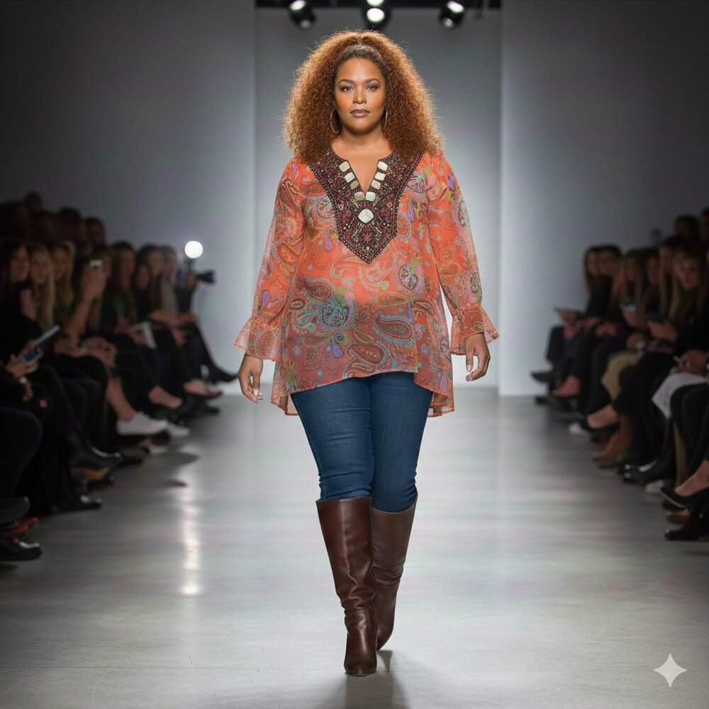 Size‎ XL Indian Paisley Sheer Tunic with Embellishments